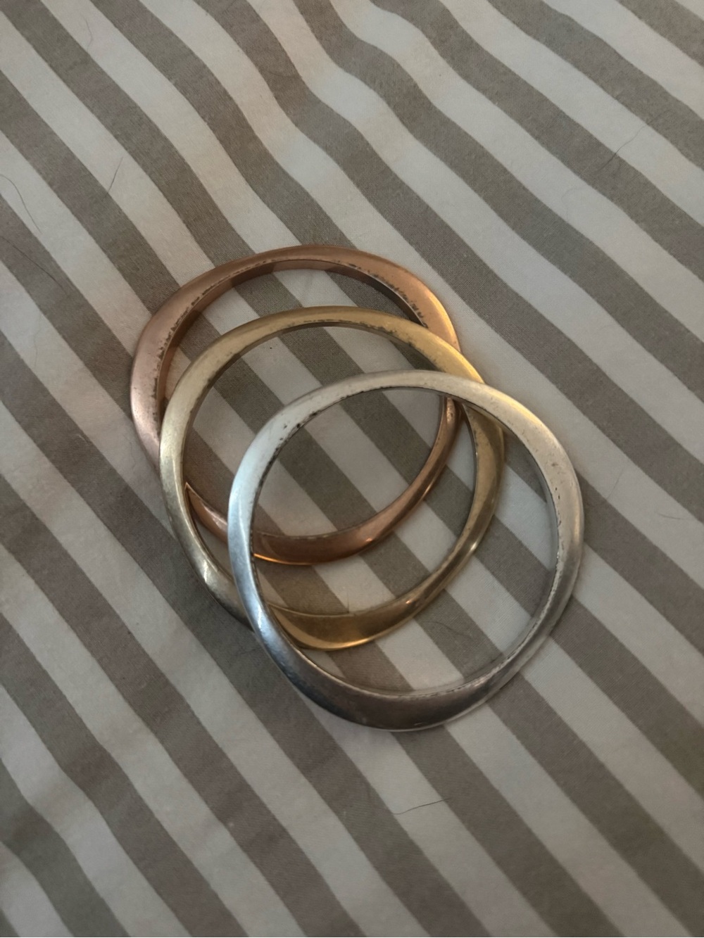 Tri-Tone Metal Stackable Bracelets - Silver, Gold & Rose Gold
